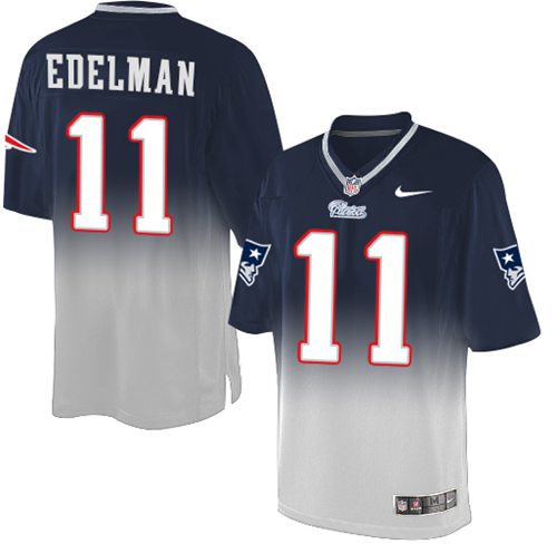 Nike Patriots #11 Julian Edelman Navy Blue/Grey Men's Stitched NFL Elite Fadeaway Fashion Jersey - Click Image to Close
